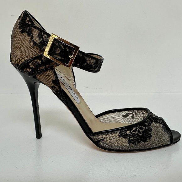 Jimmy Choo Black 100MM Lace Mary Jane Heels Pumps Size: EU 35.5 US 5.5 Shoes